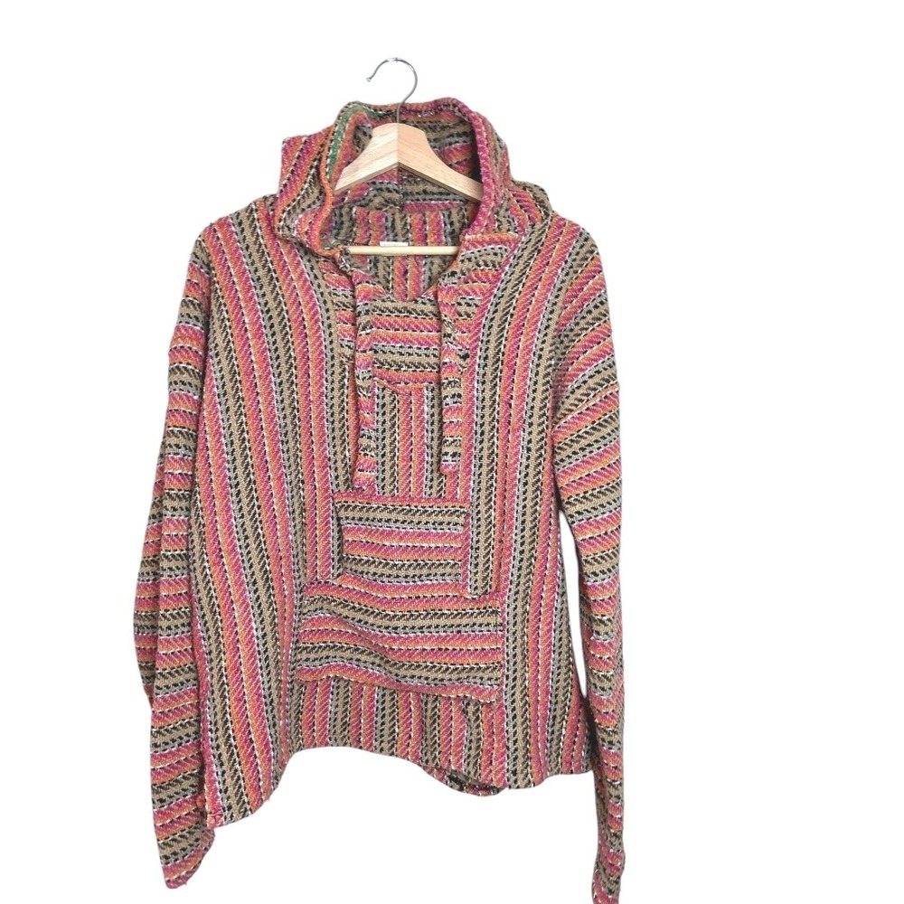 El Paso Saddle Blanket Co Mexican Knit Hoodie Baja Surf Pullover Size Medium